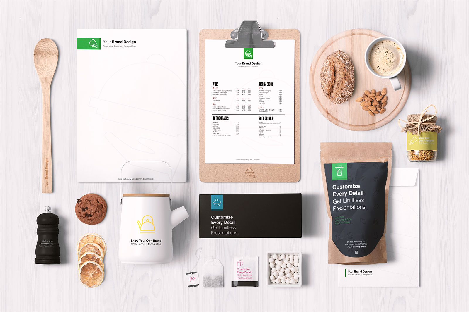 food packaging branding mockup psd