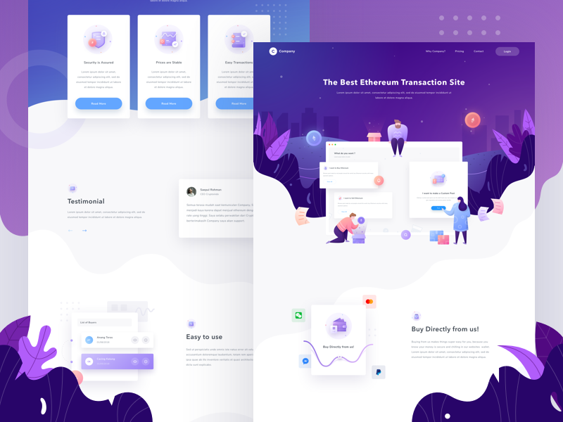 Etherium transaction site web design purple