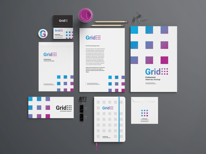 grid branding stationery mockup