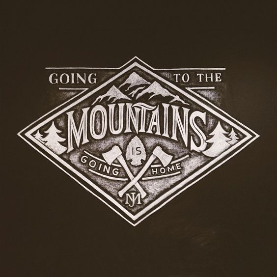 Mountains crossed axes vintage logo design 