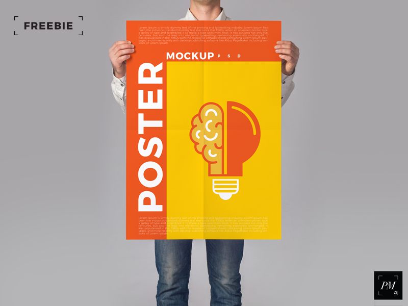 free man holding poster mockup psd