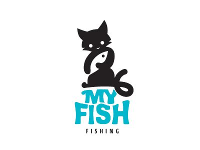my fish fishing cat holding a fish logo design