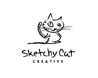 sketchy cat pencil drawn logo design