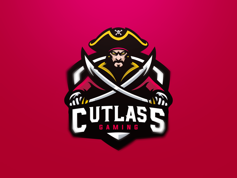 pirate with 2 swords gaming mascot logo