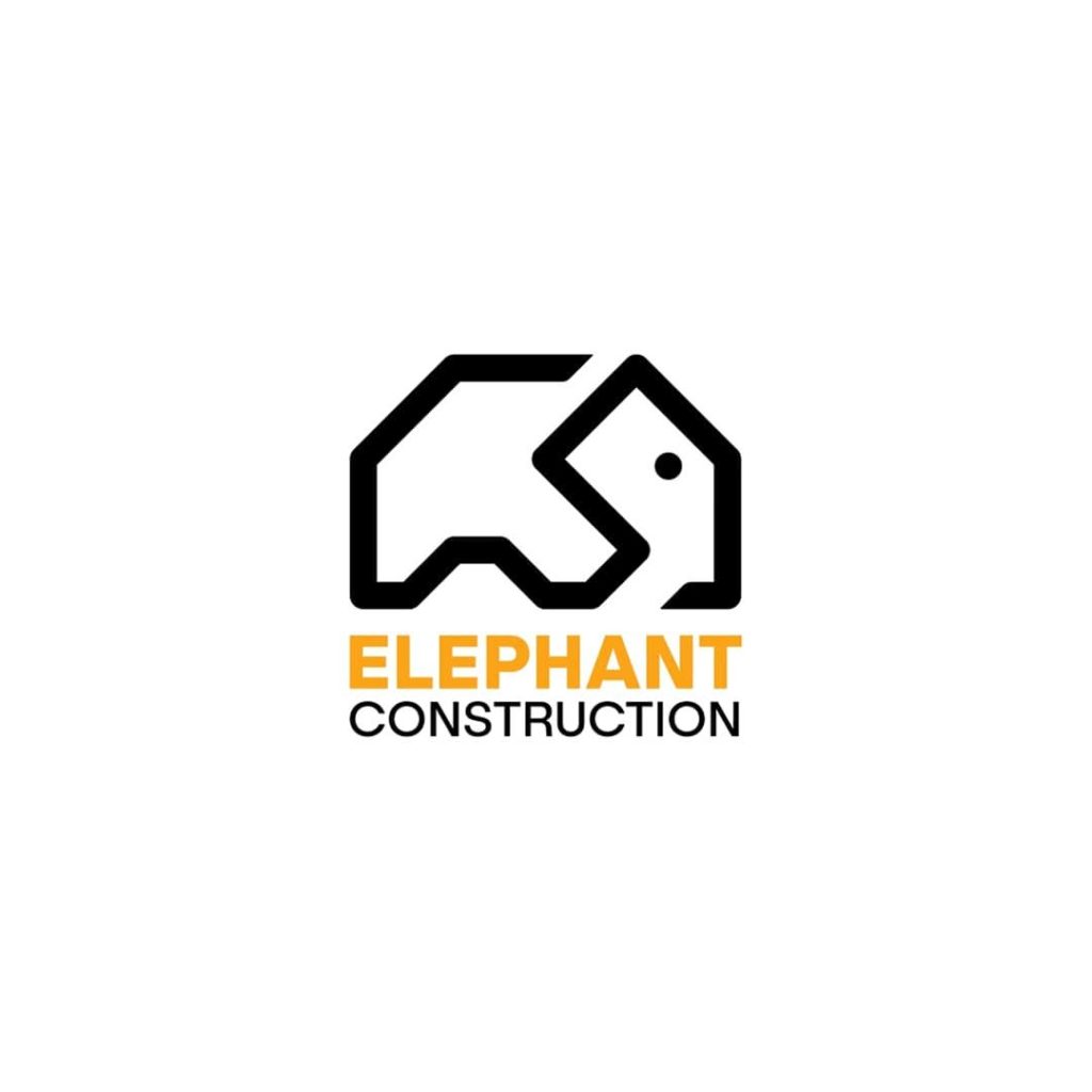 minimalist elephant shaped as a house construction logo design