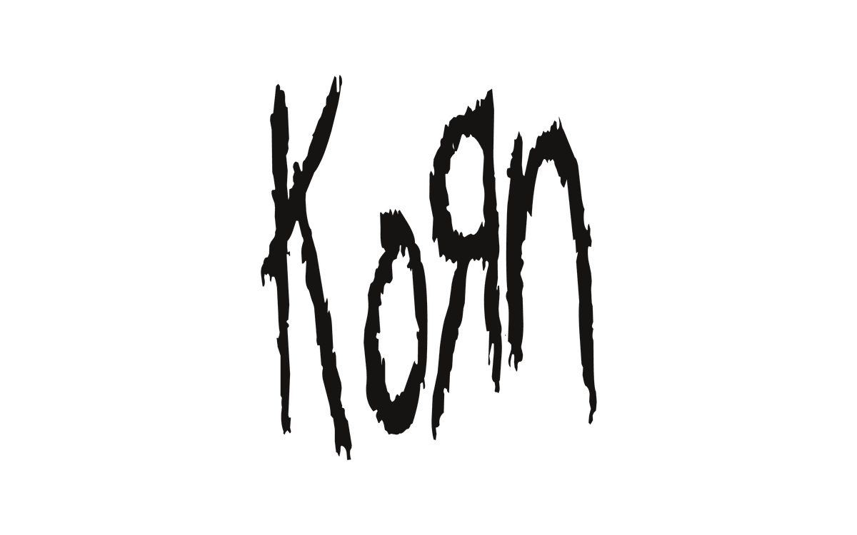 Korn logo in black scrawled childlike letters with a backwards R