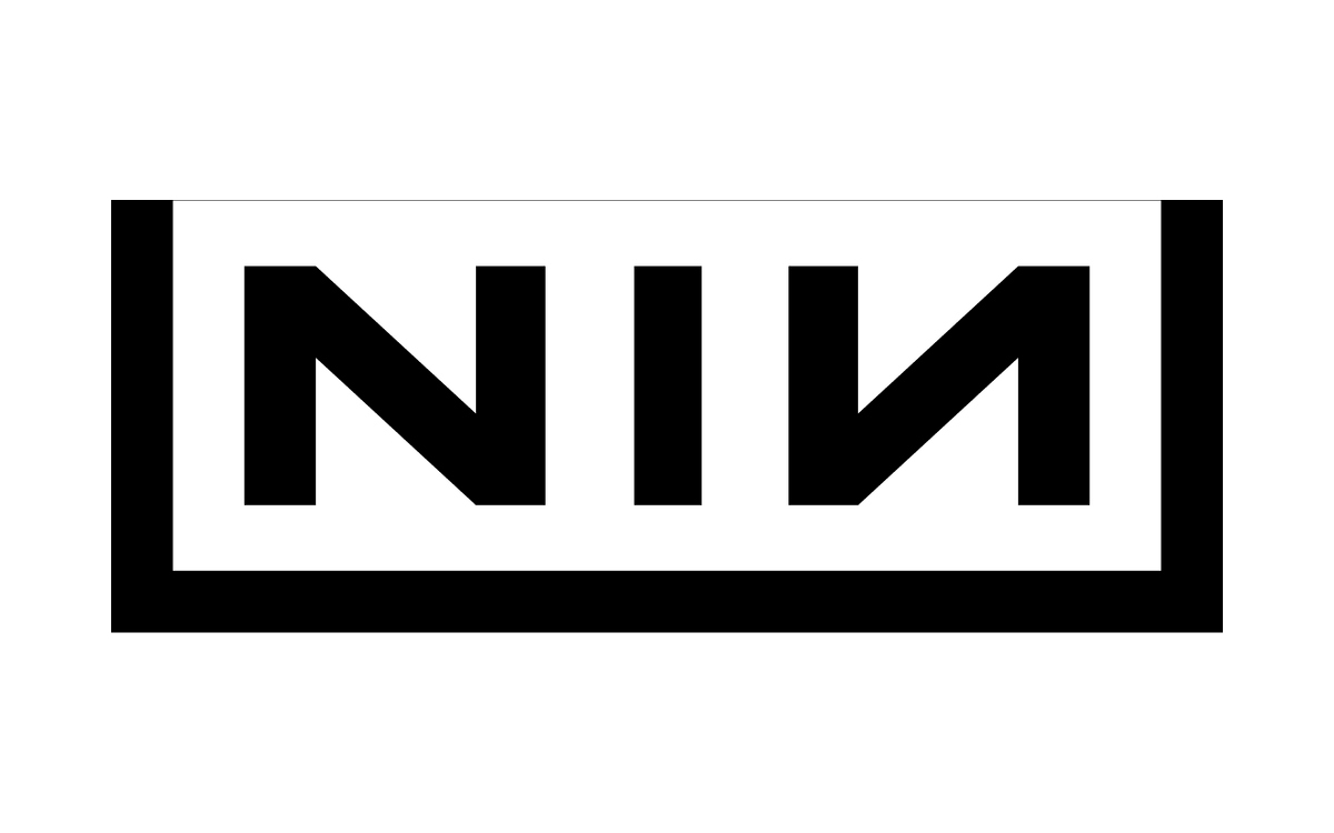 Nine Inch Nails logo with the letters NIN in heavy black sans serif, the second N mirrored, inside a black rectangular frame