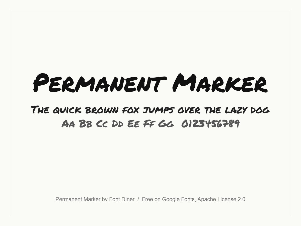 Permanent Marker font specimen with bold felt-tip capital letters