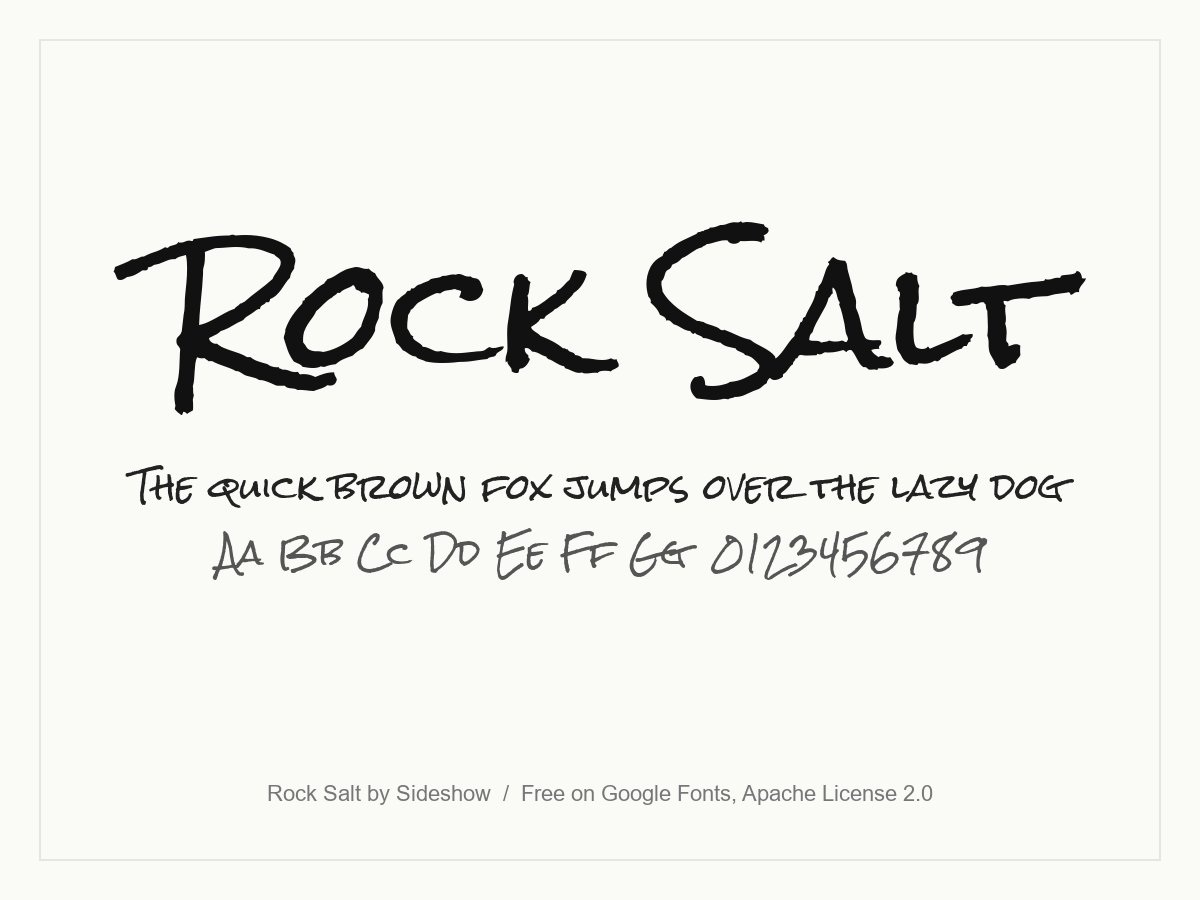 Rock Salt font specimen with rough, scratchy marker handwriting