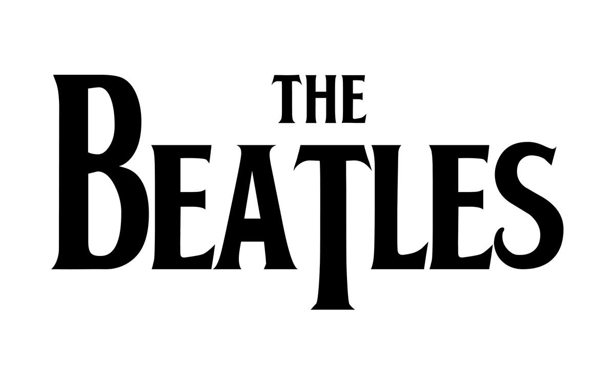 The Beatles logo in black bold capitals with a small THE above and a long T that drops below the line