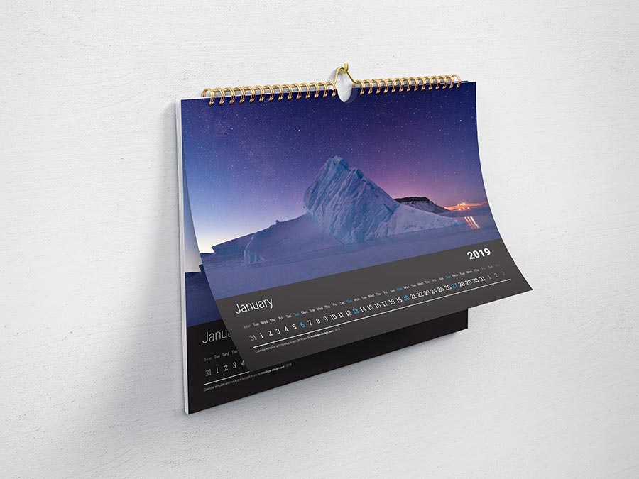 horizontal wall calendar mockup template