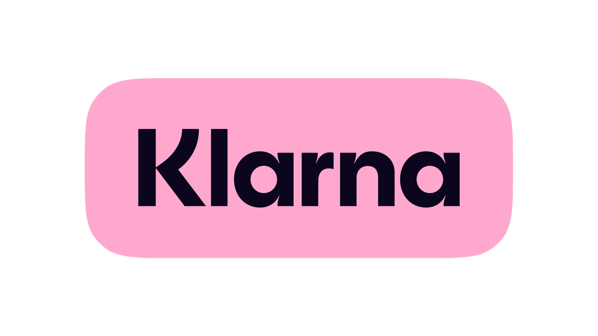Klarna logo, a black Klarna wordmark on a soft pink rounded badge