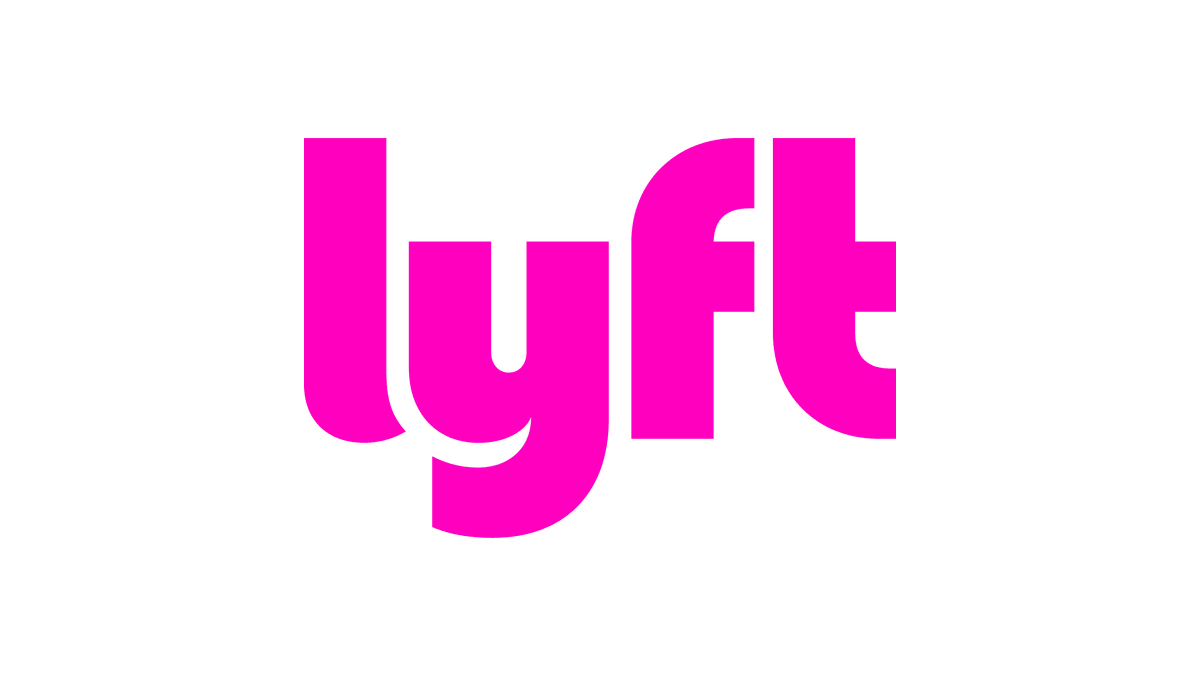 Lyft logo, a heavy rounded hot pink lyft wordmark on a white background