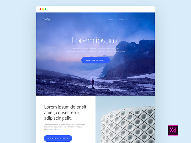 free adobe xd landign page UI kit