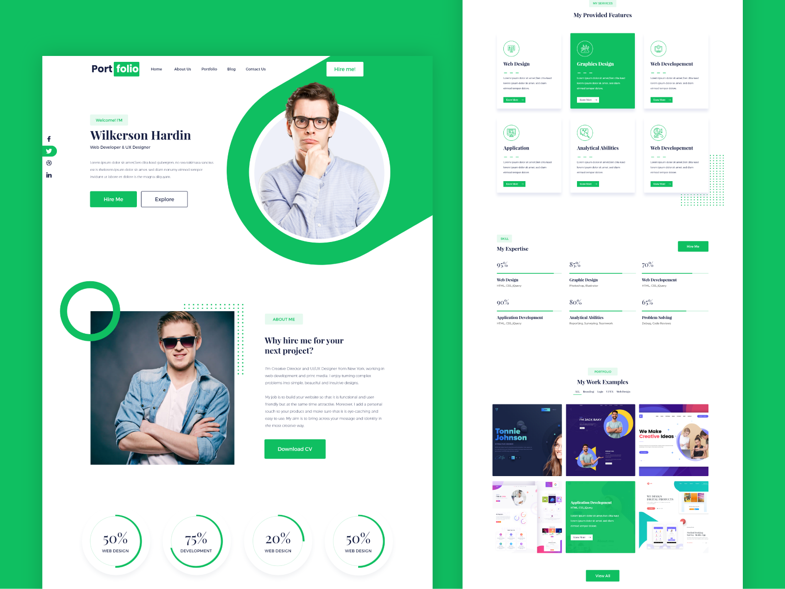 Green Portfolio Website Free Adobe XD Template Inkyy