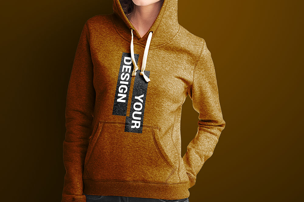 Young Woman Wearing a Hoodie PSD Mockup